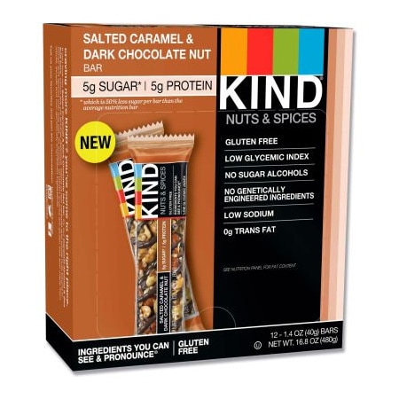 KIND® Nuts And Spices Bar, Salted Caramel And Dark Chocolate Nut, 1.4 Oz., 12/Box